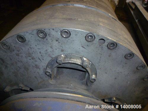 Used Alfa Laval CVNX 4850 Solid Bowl Decanter Centrifuge. 316 Stainless steel construction (product contact areas), maximum bowl speed 3600 rpm, single row of lined cake discharge ports, liquid plate...