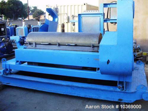 Used Alfa Laval DMNX-418 Solid Bowl Decanter Centrifuge. 316 stainless steel construction (product contact areas), max bowl speed 4000 rpm, 110 mm single lead conveyor, base, casing, 3.5 kn gearbox, ...