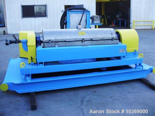 Used Alfa Laval DMNX-418 Solid Bowl Decanter Centrifuge. 316 stainless steel construction (product contact areas), max bowl speed 4000 rpm, 110 mm single lead conveyor, base, casing, 3.5 kn gearbox, ...