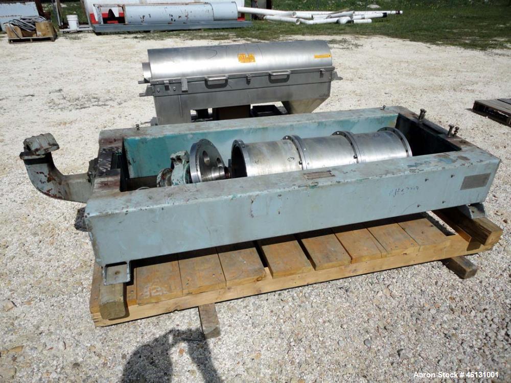 Used Alfa Laval DMNX-418 Solid Bowl Decanter Centrifuge Parts. consisting of misc. bowl components, base, casing.
