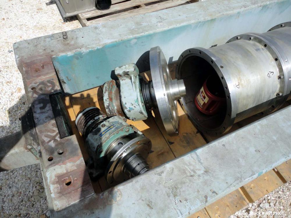 Used Alfa Laval DMNX-418 Solid Bowl Decanter Centrifuge Parts. consisting of misc. bowl components, base, casing.