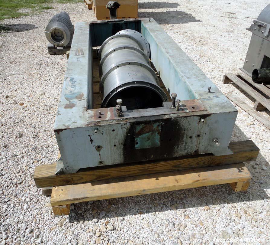 Used Alfa Laval DMNX-418 Solid Bowl Decanter Centrifuge Parts. consisting of misc. bowl components, base, casing.