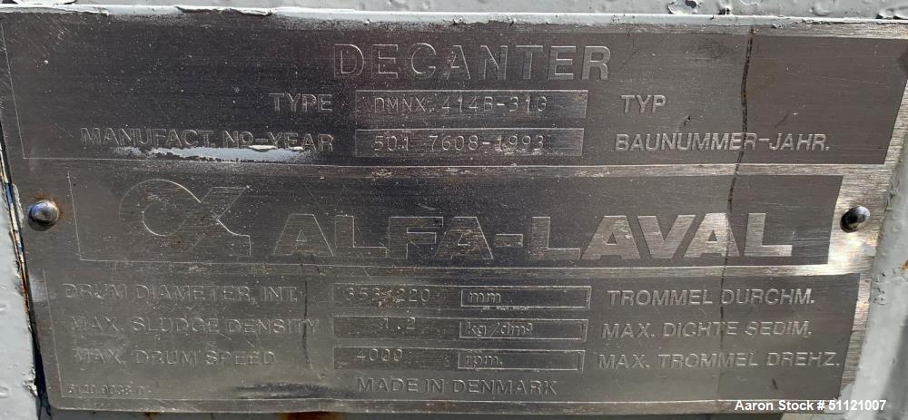 Used Alfa Laval Decanter Centrifuge, Model DMNX414B-310