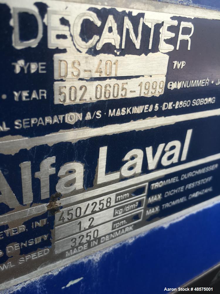 Used- Alfa Laval DS-401 Solid Bowl Decanter Centrifuge