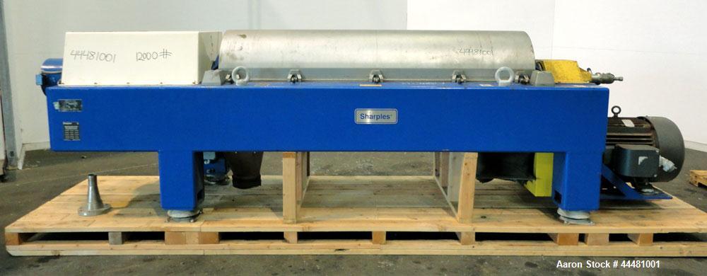 Used Alfa Laval DS-403 Solid Bowl Decanter Centrifuge. 2205 Stainless steel construction (product contact areas), bowl dimensions 18.9" diameter x 80" long, maximum bowl speed 3650 rpm, 152 mm single...