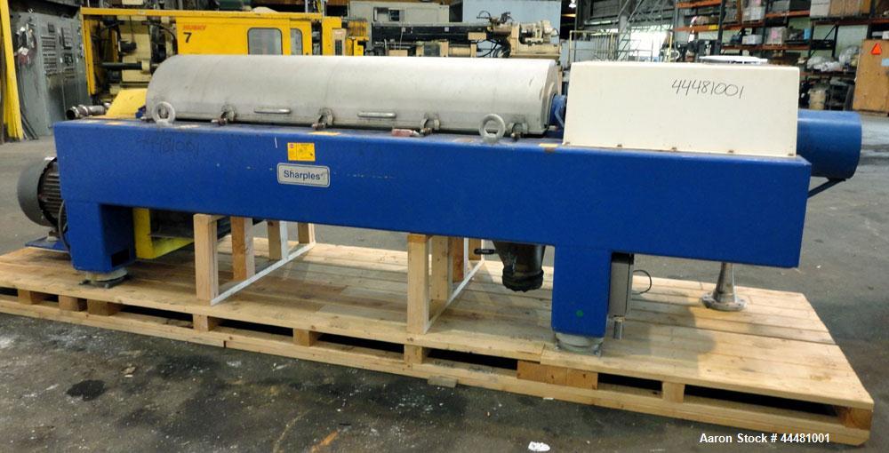 Used Alfa Laval DS-403 Solid Bowl Decanter Centrifuge. 2205 Stainless steel construction (product contact areas), bowl dimensions 18.9" diameter x 80" long, maximum bowl speed 3650 rpm, 152 mm single...