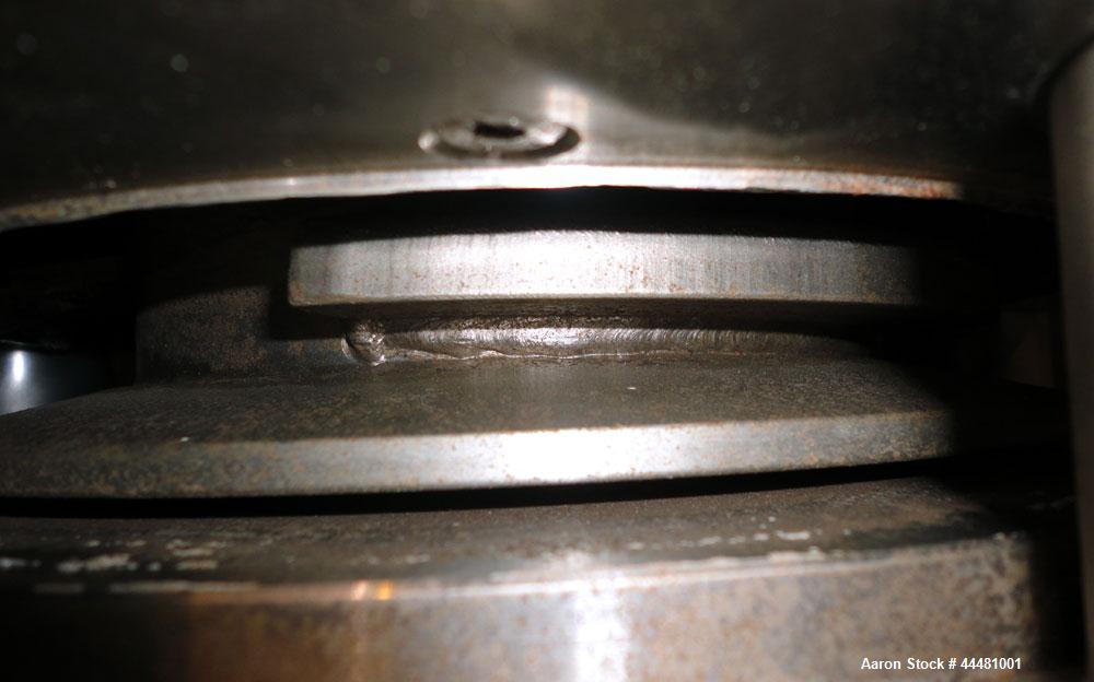 Used Alfa Laval DS-403 Solid Bowl Decanter Centrifuge. 2205 Stainless steel construction (product contact areas), bowl dimensions 18.9" diameter x 80" long, maximum bowl speed 3650 rpm, 152 mm single...