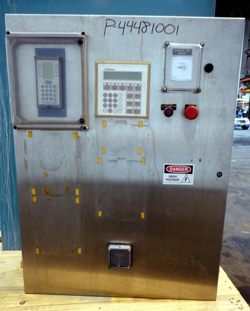 Used Alfa Laval DS-403 Solid Bowl Decanter Centrifuge. 2205 Stainless steel construction (product contact areas), bowl dimensions 18.9" diameter x 80" long, maximum bowl speed 3650 rpm, 152 mm single...