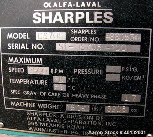 Used Stainless Steel Sharples Super-D-Canter Centrifuge