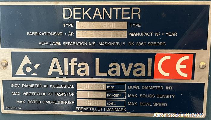 Used Alfa Laval DSNX-4850 Solid Bowl Decanter Centrifuge