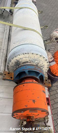 Used Alfa Laval DSNX 4850 Decanter Centrifuge. Stainless steel (product contact areas). Max bowl speed 3650 rpm, 2 phase separation (liquid/solids) design. Bowl dia: 480/263 mm (18.7/10.2), Bowl beach angle: 10°, 250 mm (10") pitch, conveyor flights are protected with around 200 tungsten carbide tiles, single row of 360 deg lined cake solids discharge ports, base, casing, gearbox 6 kNm, back drive 1:169 and Alfa Laval control panel with ABC controller. Previously used in a Medical WWT applicati