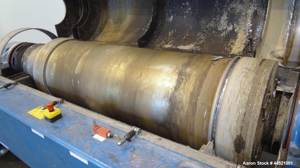 Used Alfa Laval DSNX-4850 Solid Bowl Decanter Centrifuge.  AISI 316 (1.4401) Stainless steel construction on product contact parts.  Max bowl speed 3650 rpm, 2 phase, 18.8" diameter x 80.1" straight ...