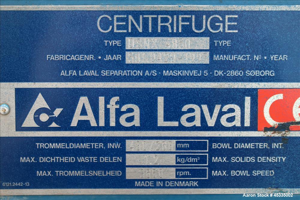 Used Alfa Laval DSNX-4850 Solid Bowl Decanter Centrifuge