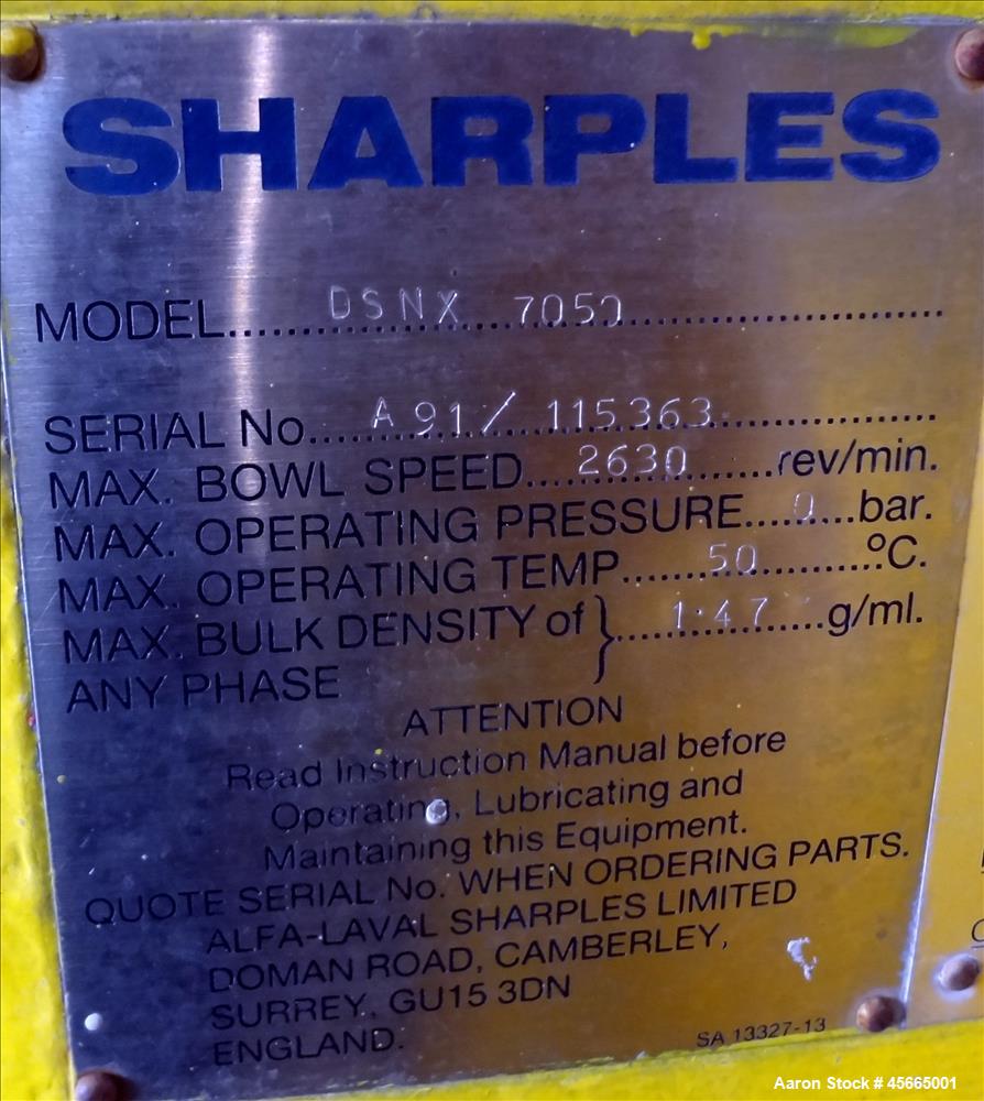Used- Alfa Laval/Sharples DSNX 7050 Super-D-Canter Centrifuge
