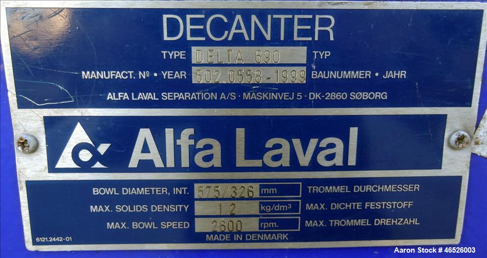 Used: Alfa Laval Delta-690 Solid Bowl Decanter Centrifuge