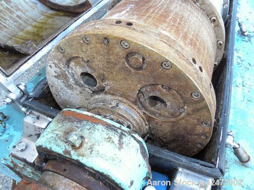 Used Alfa Laval FPNX-418B-31 Solid Bowl Decanter Centrifuge, 316 stainless steel construction (product contact areas), maximum bowl speed 3250 rpm, double row of lined cake discharge ports, 110 mm si...