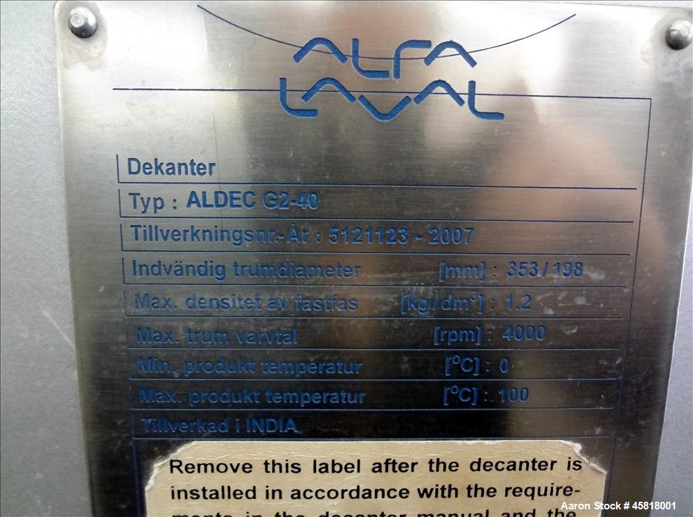Used Alfa Laval Aldec G2-40 Solid Bowl Decanter Centrifuge