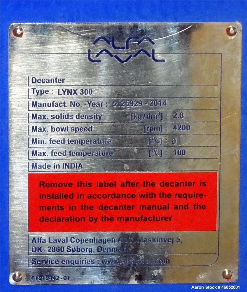 Unused- Alfa Laval Lynx 300 Solid Bowl Decanter Centrifuge