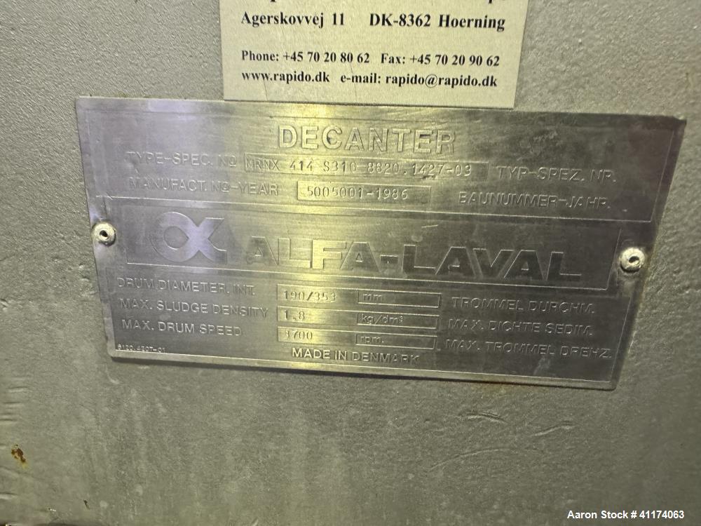Used – Alfa Laval MRNX 414B-31G Solid Bowl Decanter Centrifuge – 316 SS, Food-Grade