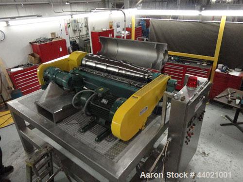 Used Alfa Laval MRNX-418 Sanitary (2 or 3-Phase) Solid Bowl Decanter Centrifuge. 316 Stainless steel construction (product contact areas), 4000 bowl rpm, polished 70 mm single lead conveyor, single r...