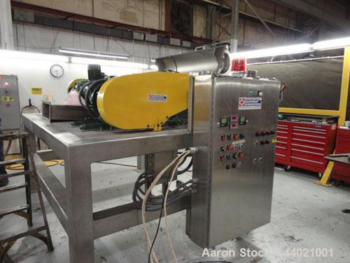 Used Alfa Laval MRNX-418 Sanitary (2 or 3-Phase) Solid Bowl Decanter Centrifuge. 316 Stainless steel construction (product contact areas), 4000 bowl rpm, polished 70 mm single lead conveyor, single r...