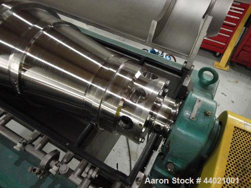 Used Alfa Laval MRNX-418 Sanitary (2 or 3-Phase) Solid Bowl Decanter Centrifuge. 316 Stainless steel construction (product contact areas), 4000 bowl rpm, polished 70 mm single lead conveyor, single r...