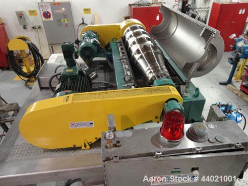 Used Alfa Laval MRNX-418 Sanitary (2 or 3-Phase) Solid Bowl Decanter Centrifuge. 316 Stainless steel construction (product contact areas), 4000 bowl rpm, polished 70 mm single lead conveyor, single r...