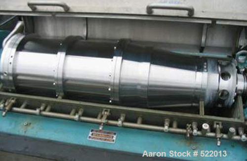 USED: Alfa Laval decanter, bowl and gearbox, type MRNX416S-31C.Material of construction is stainless steel on product contact parts.Max sludge density 1.8. Single row of cake discharge ports. 40.5 hp...
