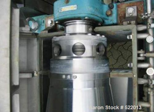 USED: Alfa Laval decanter, bowl and gearbox, type MRNX416S-31C.Material of construction is stainless steel on product contact parts.Max sludge density 1.8. Single row of cake discharge ports. 40.5 hp...