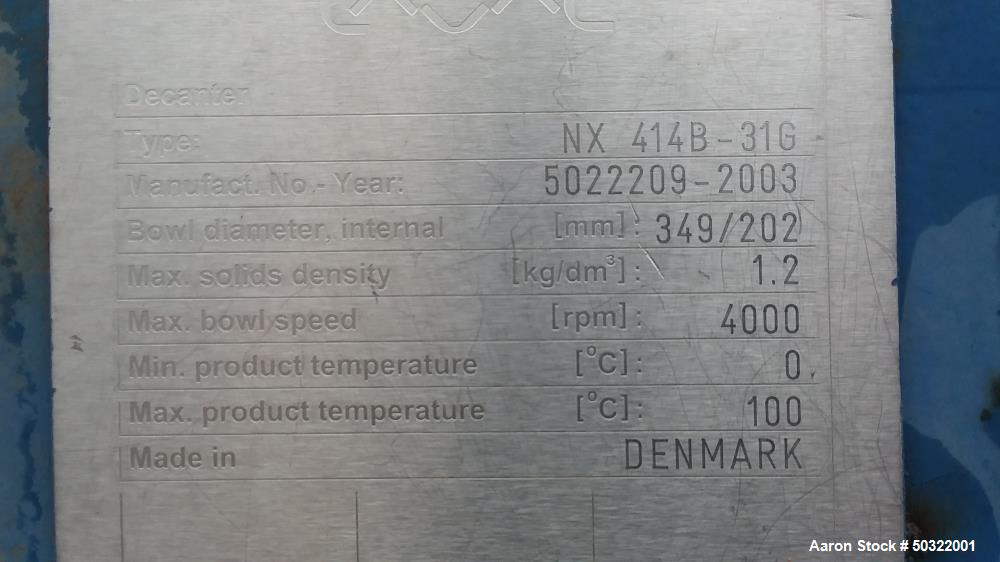 Used- Alfa Laval NX-414B-31G Solid Bowl Decanter Centrifuge