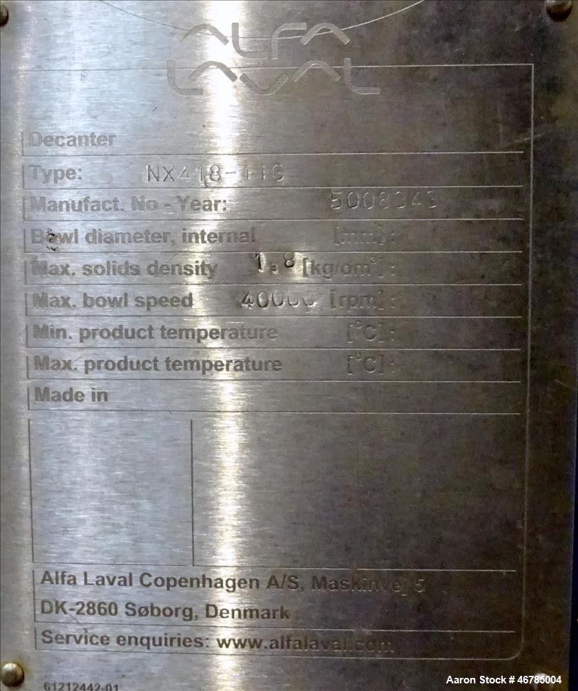 Used Alfa Laval AVNX-418B-11G (Three-Phase) Solid Bowl Decanter Centrifuge.