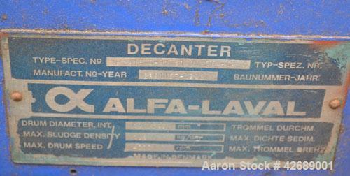 Used- Alfa Laval NX-418-31 Solid Bowl Decanter Centrifuge. 316 Stainless steel construction on product contact parts. Max bo...