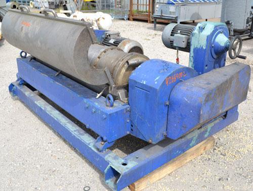 Used Alfa Laval NX-418S-31 Solid Bowl Decanter Centrifuge. 316 Stainless steel construction on product contact parts. Max bowl speed 4000 rpm, 3 phase, 2 ¾" (70 mm) single lead conveyor with welded h...
