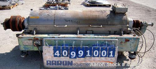 Used Alfa Laval NX-418B-31G Solid Bowl Decanter Centrifuge. 316 stainless steel construction on product contact areas, max bowl speed 4000 rpm. 70 mm single lead Esjberg conveyor with welded hardfaci...