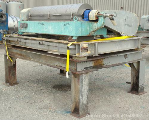 Used Alfa Laval NX-418B-31G Solid Bowl Decanter Centrifuge, 316 Stainless Steel (product contact areas). Maximum bowl speed 3250 rpm, 110mm single lead conveyor with sintered tungsten carbide wear pr...