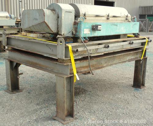 Used Alfa Laval NX-418B-31G Solid Bowl Decanter Centrifuge, 316 Stainless Steel (product contact areas). Maximum bowl speed 3250 rpm, 110mm single lead conveyor with sintered tungsten carbide wear pr...