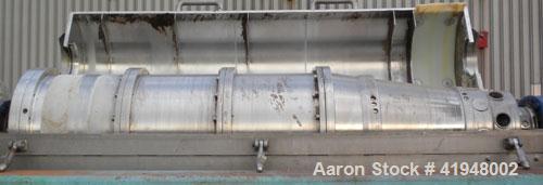 Used Alfa Laval NX-418B-31G Solid Bowl Decanter Centrifuge, 316 Stainless Steel (product contact areas). Maximum bowl speed 3250 rpm, 110mm single lead conveyor with sintered tungsten carbide wear pr...