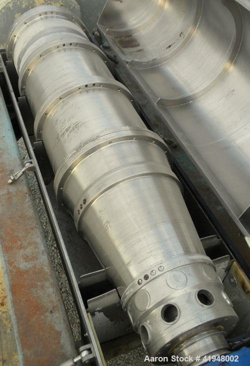 Used Alfa Laval NX-418B-31G Solid Bowl Decanter Centrifuge, 316 Stainless Steel (product contact areas). Maximum bowl speed 3250 rpm, 110mm single lead conveyor with sintered tungsten carbide wear pr...