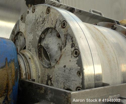 Used Alfa Laval NX-418B-31G Solid Bowl Decanter Centrifuge, 316 Stainless Steel (product contact areas). Maximum bowl speed 3250 rpm, 110mm single lead conveyor with sintered tungsten carbide wear pr...