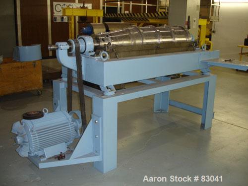 Used Alfa Laval NX-418B-31G Solid Bowl Decanter Centrifuge. 316 stainless steel construction on product contact areas. Maximum bowl speed 4000 rpm. 3" esjberg single lead conveyor with TM-21 welded h...
