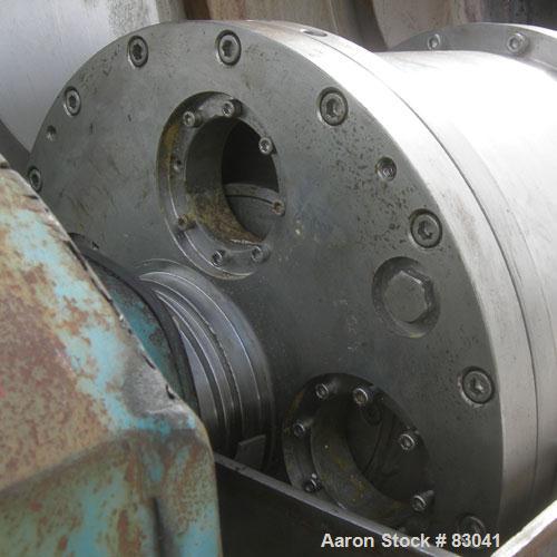 Used Alfa Laval NX-418B-31G Solid Bowl Decanter Centrifuge. 316 stainless steel construction on product contact areas. Maximum bowl speed 4000 rpm. 3" esjberg single lead conveyor with TM-21 welded h...