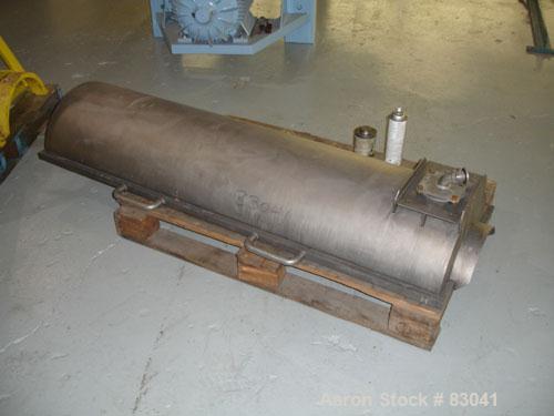 Used Alfa Laval NX-418B-31G Solid Bowl Decanter Centrifuge. 316 stainless steel construction on product contact areas. Maximum bowl speed 4000 rpm. 3" esjberg single lead conveyor with TM-21 welded h...