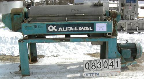 Used Alfa Laval NX-418B-31G Solid Bowl Decanter Centrifuge. 316 stainless steel construction on product contact areas. Maximum bowl speed 4000 rpm. 3" esjberg single lead conveyor with TM-21 welded h...
