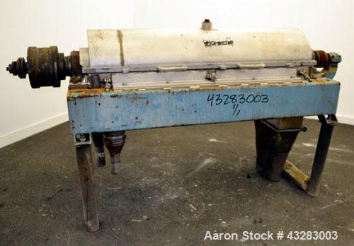 Used Alfa Laval NX-418 (2 or 3 phase) Solid Bowl Decanter Centrifuge. 316 Stainless steel construction (product contact areas), maximum bowl speed 3250 rpm, single row of lined cake discharge ports, ...