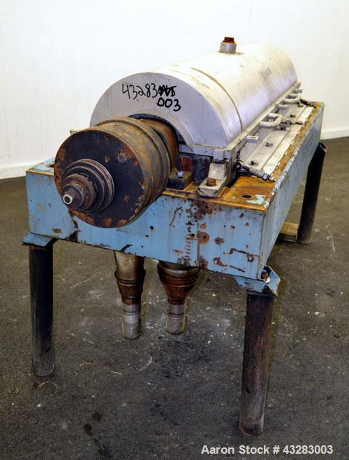 Used Alfa Laval NX-418 (2 or 3 phase) Solid Bowl Decanter Centrifuge. 316 Stainless steel construction (product contact areas), maximum bowl speed 3250 rpm, single row of lined cake discharge ports, ...