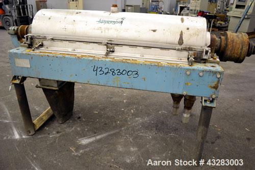 Used Alfa Laval NX-418 (2 or 3 phase) Solid Bowl Decanter Centrifuge. 316 Stainless steel construction (product contact areas), maximum bowl speed 3250 rpm, single row of lined cake discharge ports, ...