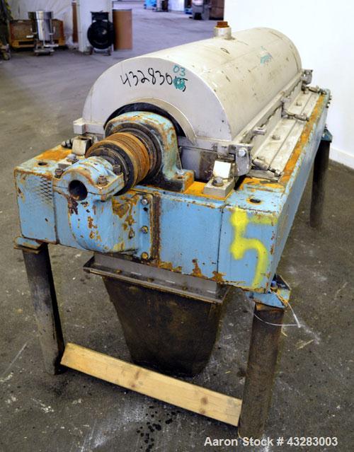 Used Alfa Laval NX-418 (2 or 3 phase) Solid Bowl Decanter Centrifuge. 316 Stainless steel construction (product contact areas), maximum bowl speed 3250 rpm, single row of lined cake discharge ports, ...