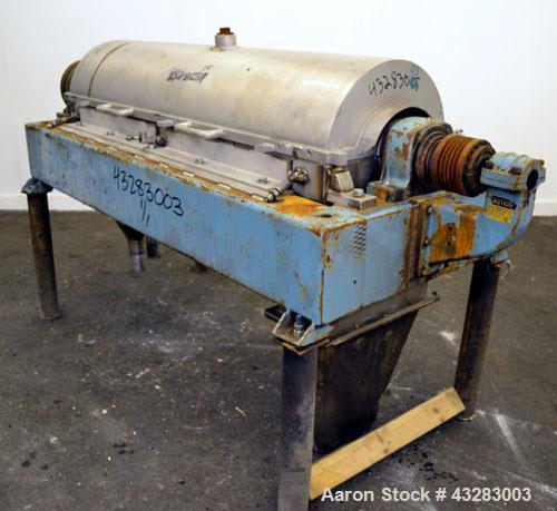 Used Alfa Laval NX-418 (2 or 3 phase) Solid Bowl Decanter Centrifuge. 316 Stainless steel construction (product contact areas), maximum bowl speed 3250 rpm, single row of lined cake discharge ports, ...
