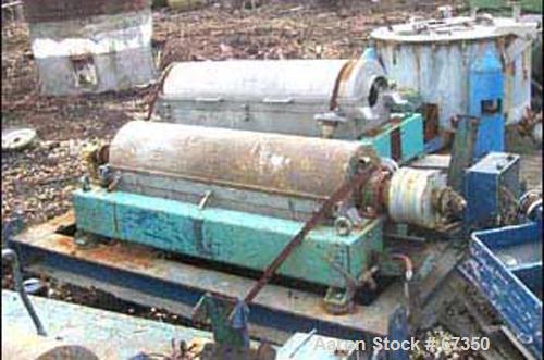USED: Alfa-Laval NX-418 solid bowl decanter centrifuge rotating assembly, 316 stainless steel construction. Max bowl speed 4000 rpm, 70 mm conveyor with welded hardfacing, centripetal pump liquid dis...