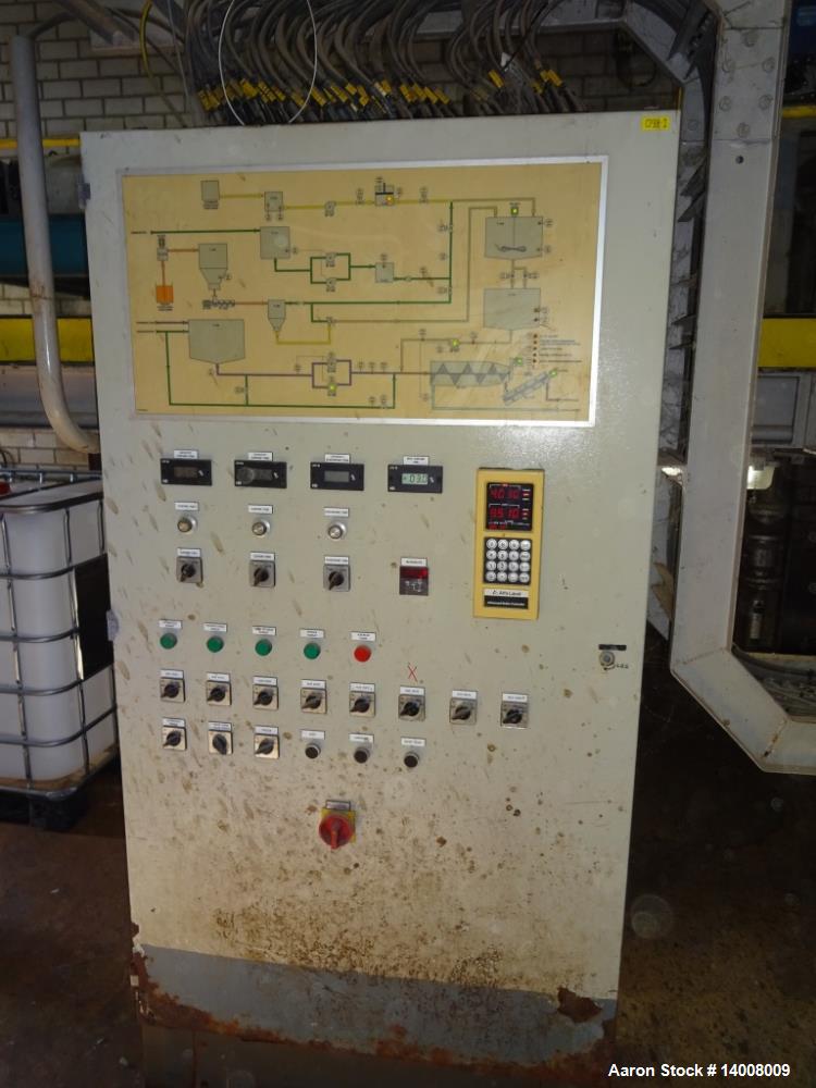 Used Alfa Laval NX-420 Solid Bowl Decanter Centrifuge. 316 Stainless steel on product contact parts. 3-1/2" pitch. Maximum bowl speed 4000 rpm. Bowl diameter 8.3/13.8" (210/353 mm). Driven by a 15kw,...